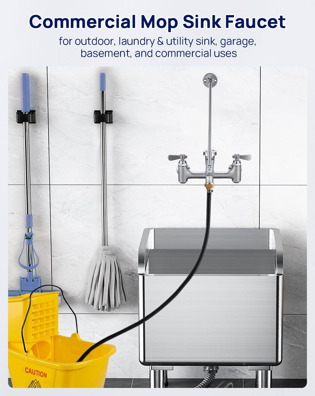 8 Center Commercial Mop Sink Faucet with Vacuum Breaker Wall Mount