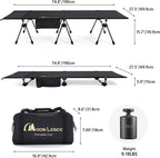 MOON LENCE Camping Cot, Height Adjustable with Cot Leg Extenders, Strong Support 330lbs, Lightweight Comfortable Folding Bed for Camping, Hiking