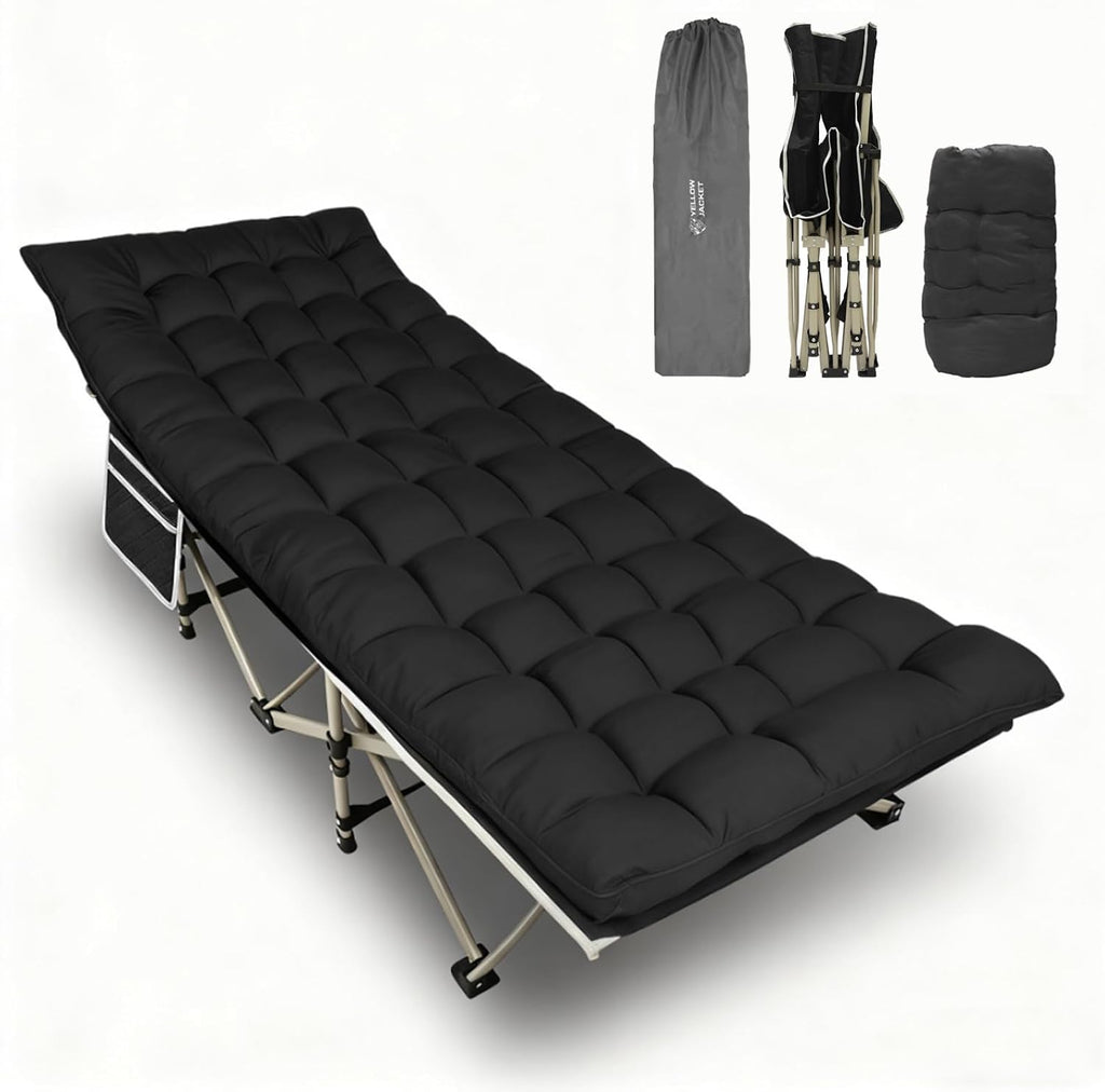 YELLOW JACKET Folding Camping Cot for Adults,600LBS Max Load,28" Wide Sleeping Cot with Removable Thick Mattress Portable Foldable Camping Bed with