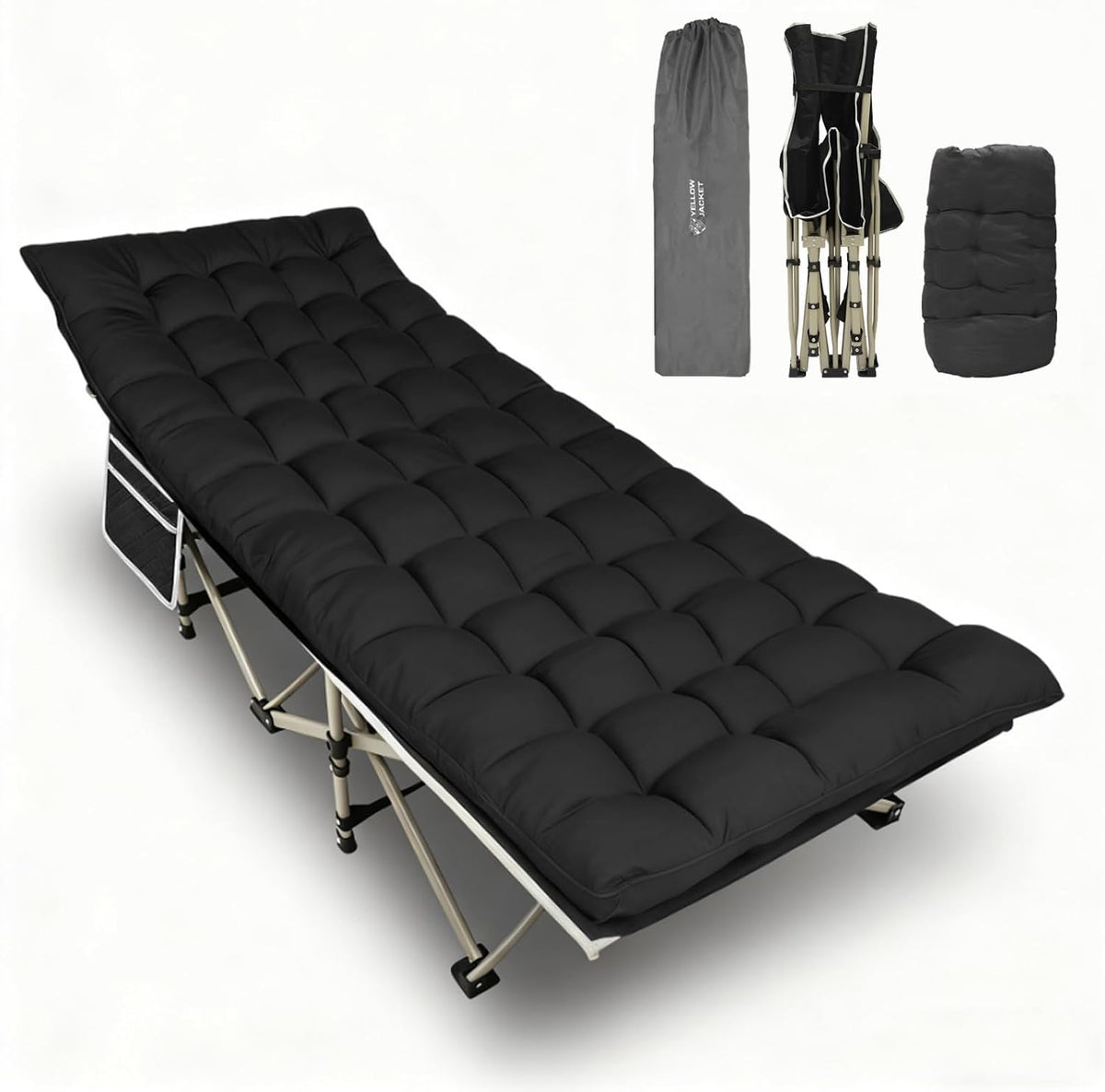 YELLOW JACKET Folding Camping Cot for Adults,600LBS Max Load,28" Wide Sleeping Cot with Removable Thick Mattress Portable Foldable Camping Bed with