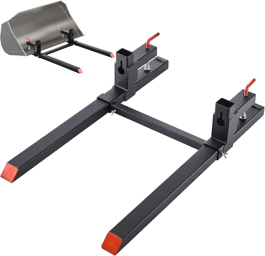 VEVOR Pallet Forks, 2000 lbs Clamp on Pallet Forks, 43-Inch Total Length Heavy-Duty Tractor Fork with Adjustable Stabilizer Bar for Tractor