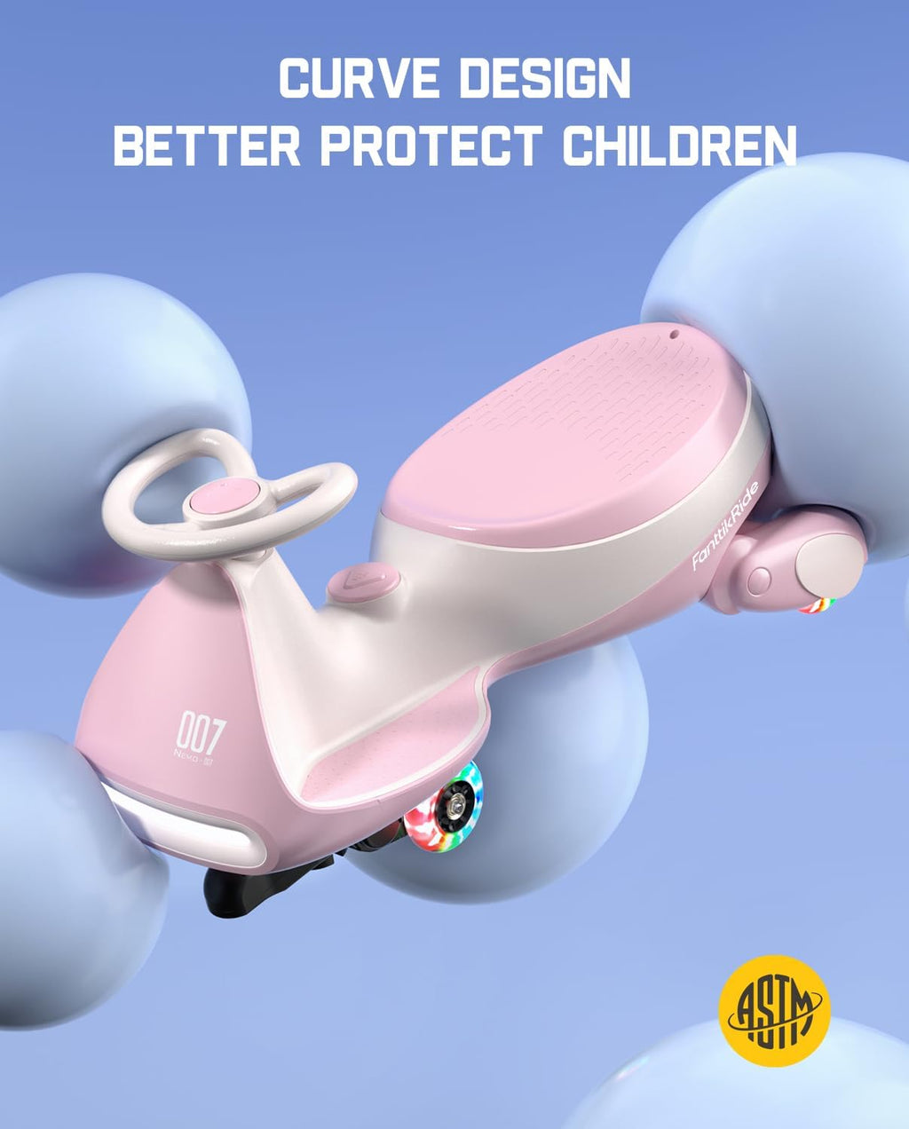 FanttikRide N7 Pro Electric Wiggle Car, Flashing Whees, Pinkish White