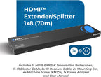 OREI 4K 1x8 HDMI Extender Splitter Multiple Over CAT 6/7 Cable with EDID management - 4K@30Hz upto 165ft and 1080p@60Hz upto 230ft- Loop Out