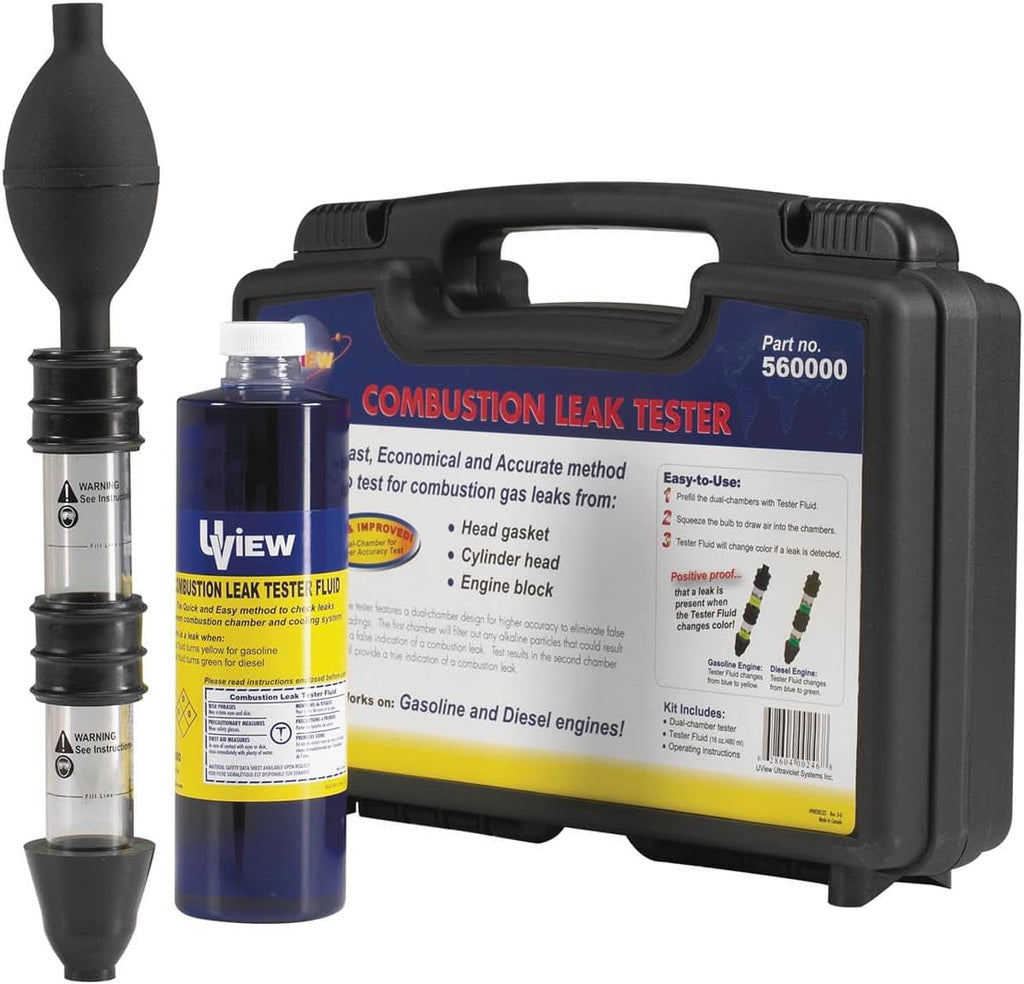 UView 560000 Automotive Combustion Leak Test Kit for Cylinder and Gaskets Heads and Gas/Diesel Engine Block Leaks, Dual-Chamber Tester Filters
