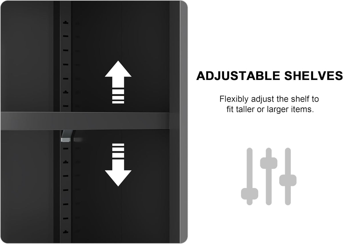 Metal Locker Cabinet, Black Storage Cabinets with 2 Doors and Adjustable Shelves, 3 Tier Modern Storage Freestanding Sideboard for Living Room,School