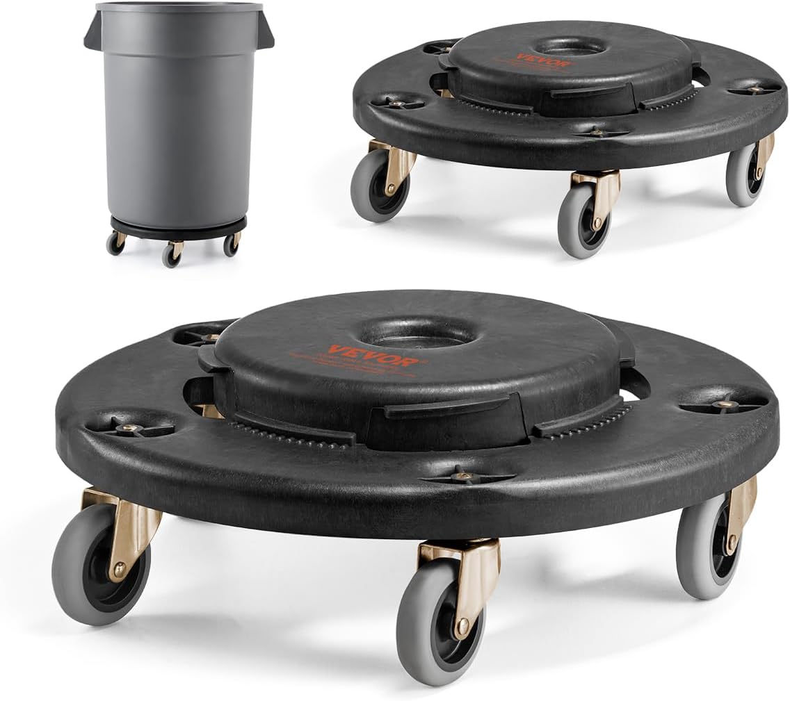 VEVOR Trash Can Dolly 500 lbs 2 Packs Round Trash Can Roller Base Balck