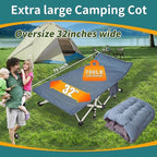 Oversize 32" Camping Cot with Mattress, 900LBS Camping cots for Adults