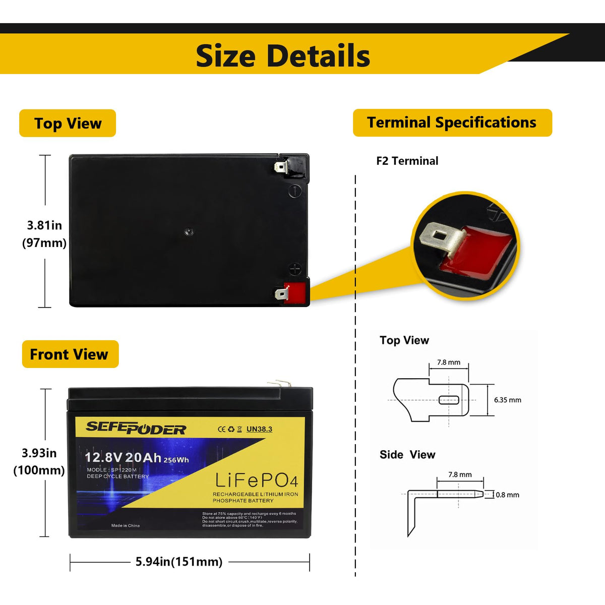 SEFEPODER 12V 20Ah Lithium LiFePO4 Deep Cycle Battery 2 Pack with 40A BMS