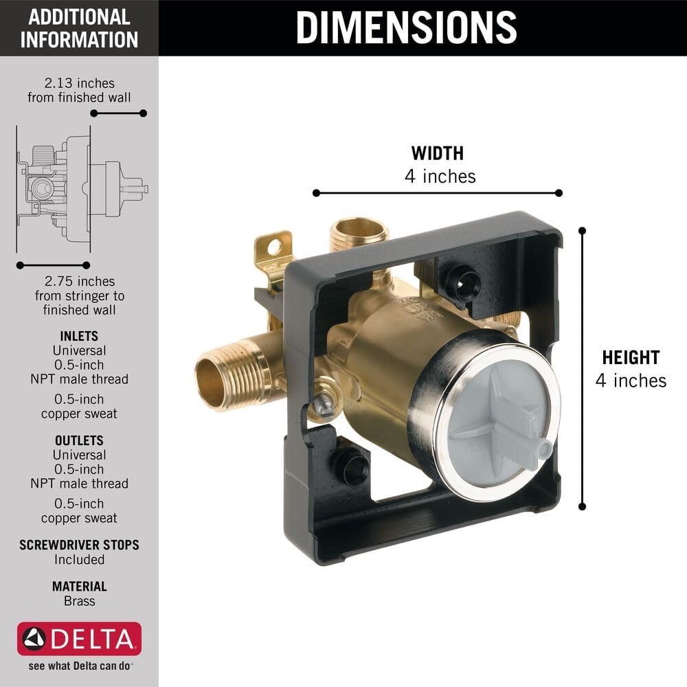 Delta Faucet R10000-UNWSHF MultiChoice Universal Shower Valve Body for Shower Faucet Trim Kits (with Screwdriver Stops)