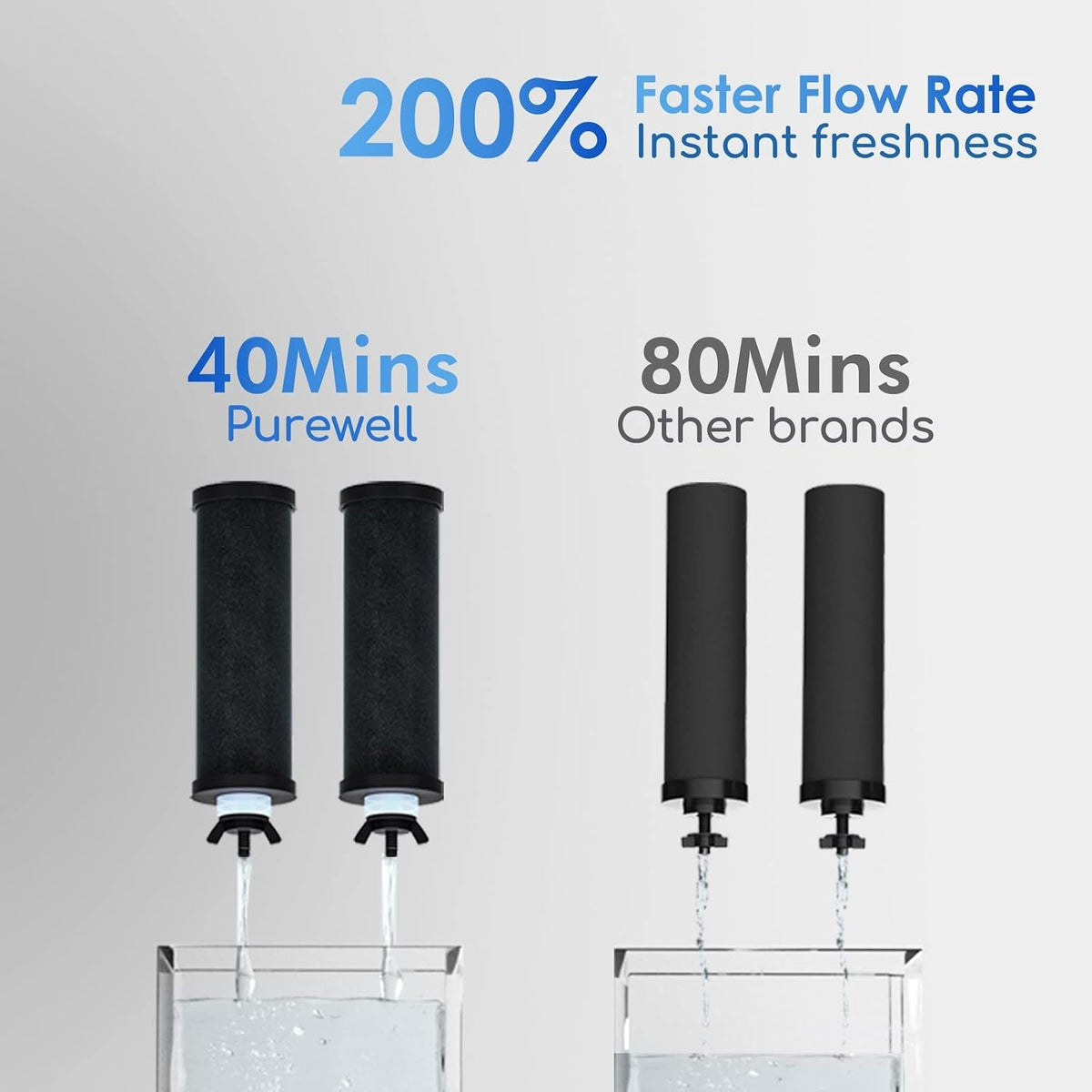 Purewell 2.25G Gravity Water Filter System with Water Level Window, 3-Stage 0.01μm Ultra-Filtration Stainless Steel Countertop System with 2 Filters