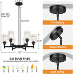 Black Chandelier, 6-Light Dining Room Light Fixtures Over Table