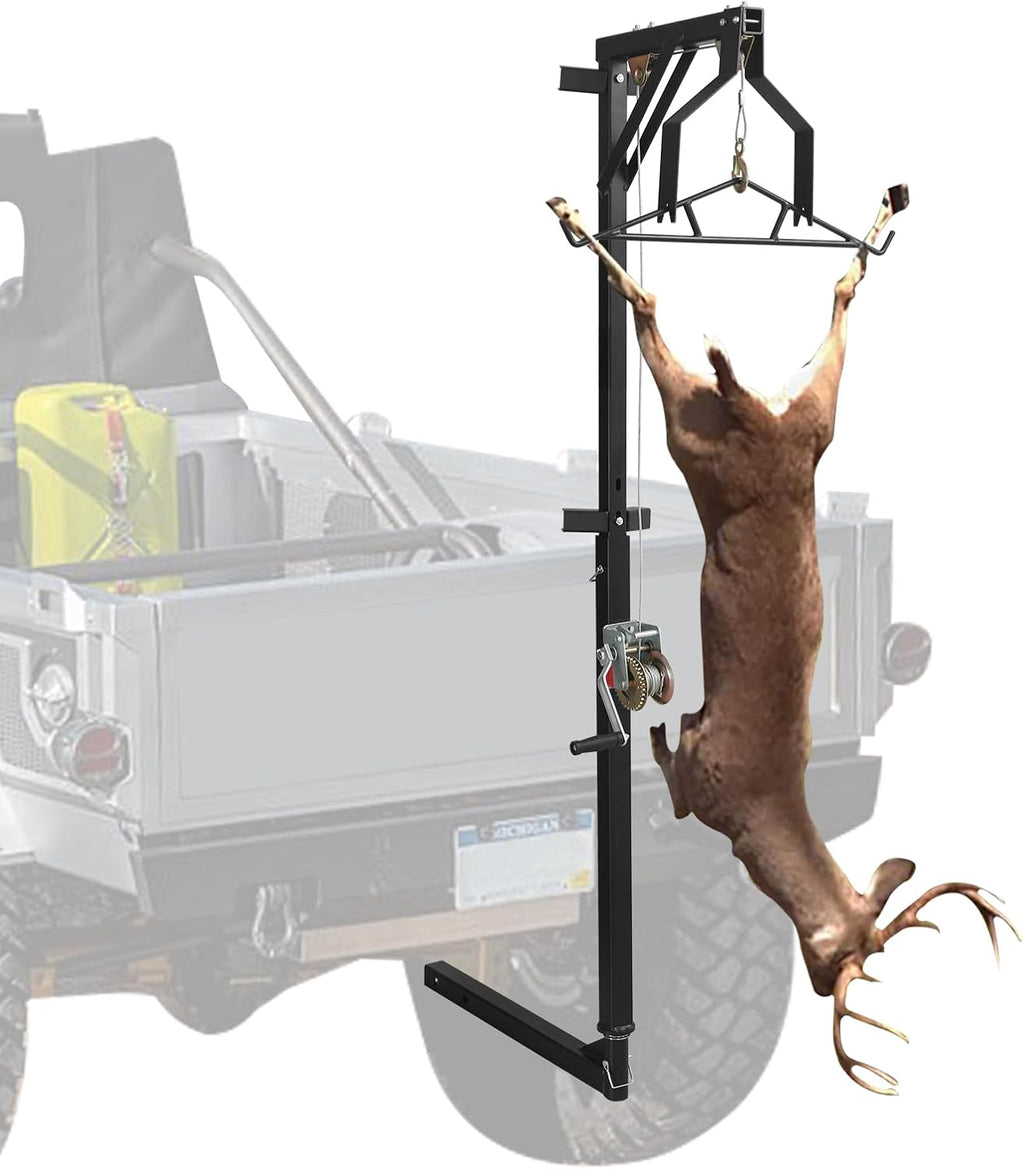 2" Hitch Mounted Deer Hanger, 600LBS Capacity, with 2 Size Gambrels and Winch, Hunting Game Hoist Truck Hitch 360 Degrees Swivel Mounted