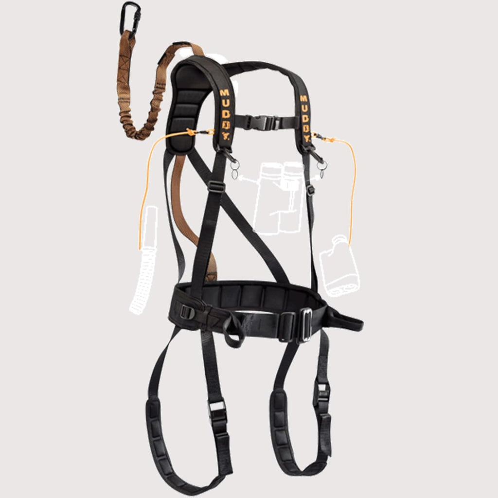 MUDDY Safeguard Youth Combo Safeguard Harness, Lineman's Rope, Tree Strap, Suspension Relief Strap, & Carabiner Super Light Easy-to-Use 360-degree