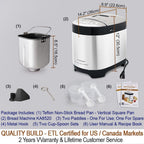 KITCHENARM 29-in-1 SMART Bread Machine with Gluten Free Setting 2LB 1.5LB 1LB Bread Maker Machine with Homemade Cycle - Stainless Steel Breadmaker