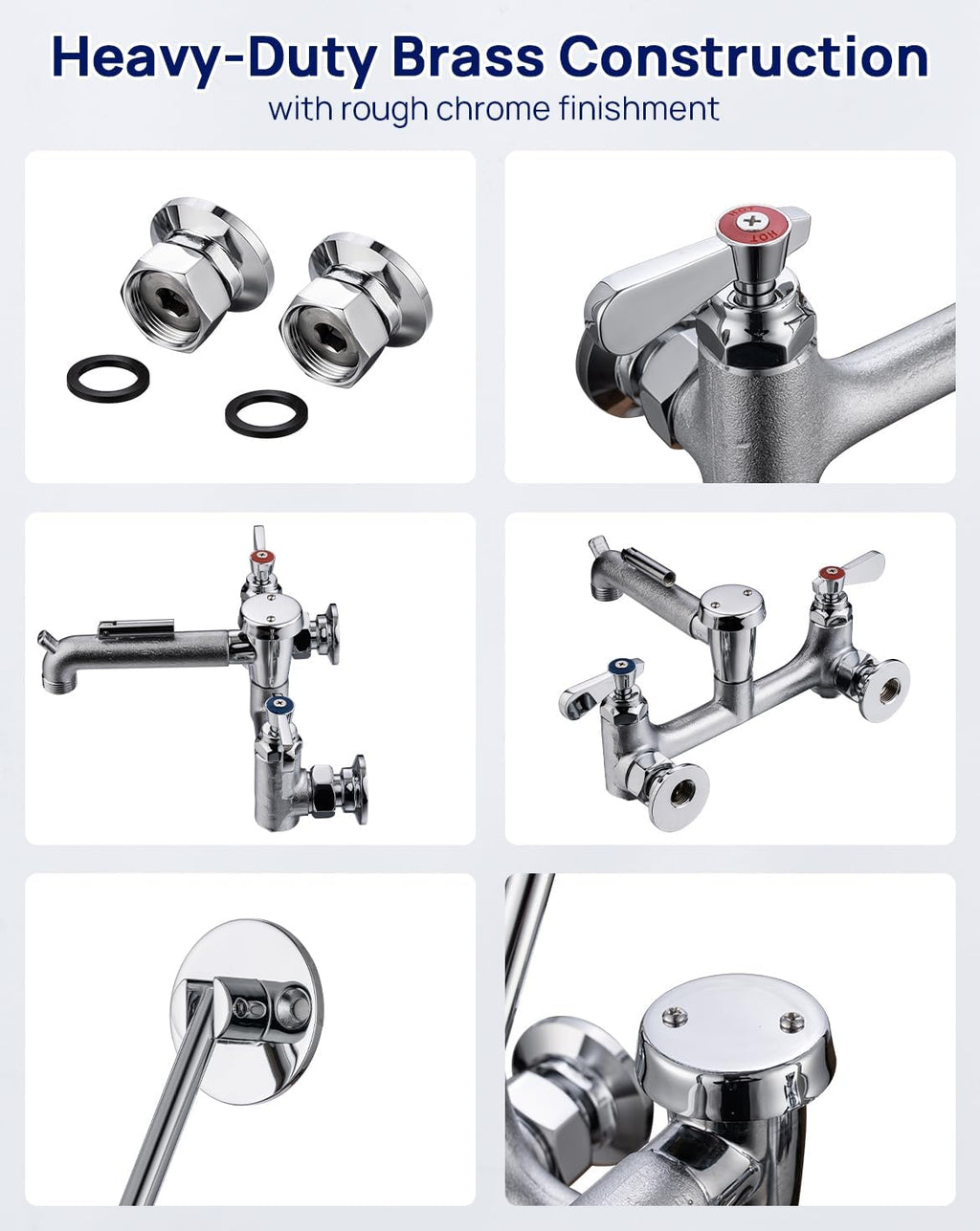 8 Center Commercial Mop Sink Faucet with Vacuum Breaker Wall Mount
