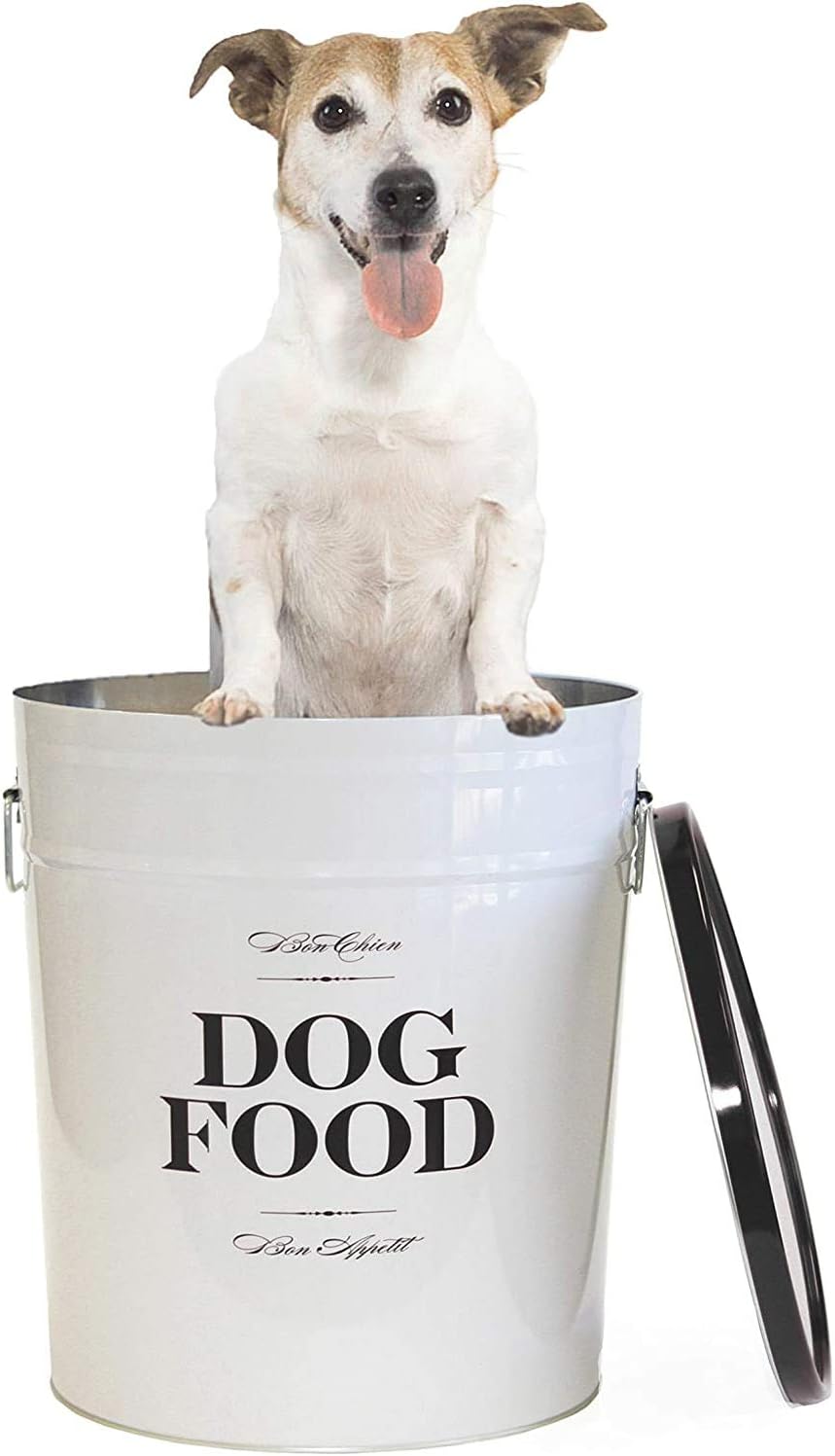 Harry Barker Bon Chien Dog Food Storage Canister – Large 11 gallon, Airtight Stainless Steel Pet Food Container, Stylish Kitchen Counter Dog Kibble