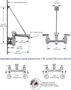 8 Center Commercial Mop Sink Faucet with Vacuum Breaker Wall Mount