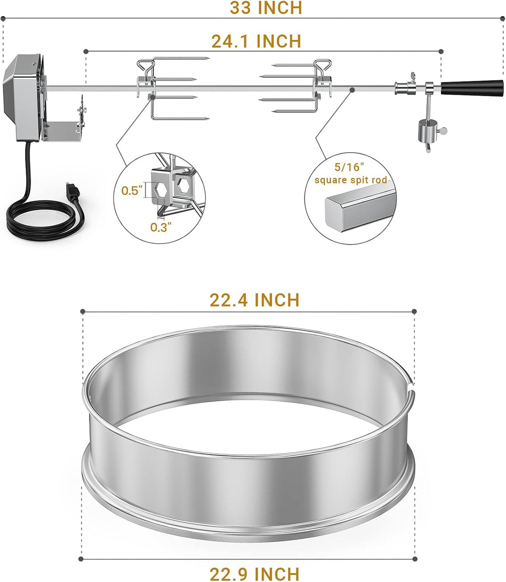onlyfire Stainless Steel Weber Kettle Rotisserie Ring Kit Barbecue Tool Kit