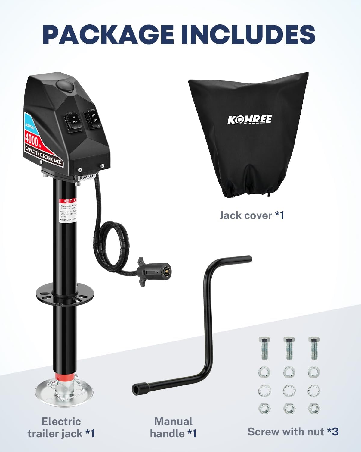 Kohree Electric Trailer Jack 4000 lbs with 7-Way Connector, Heavy Duty