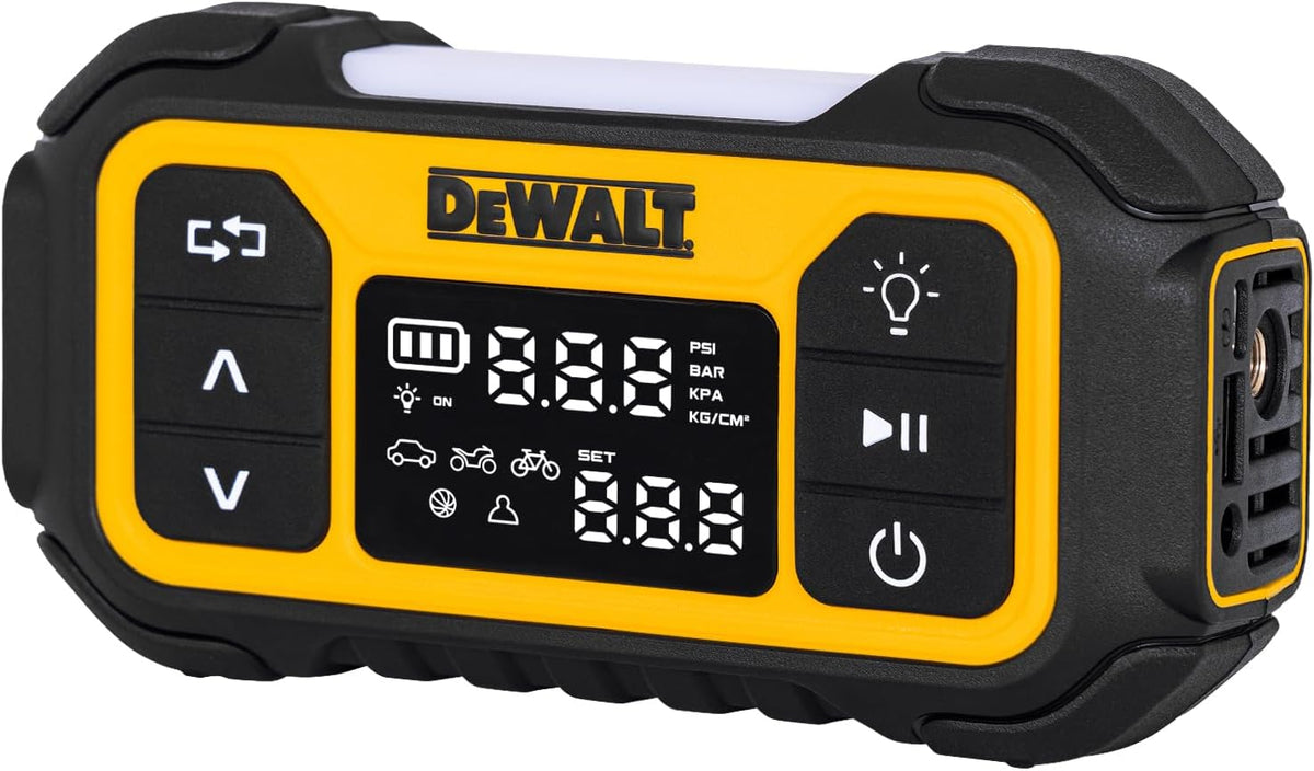 DEWALT Tire Inflator, Portable Air Compressor with Digital Display Pressure Gauge & Auto Shut Off, 150 PSI 12V DC Corded & Battery Powered Air Pump