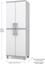 Keter Storage Cabinet with Doors and Shelves for Laundry Room, Garage, Bathroom Accessories, Closet and Home Organization, White & Grey