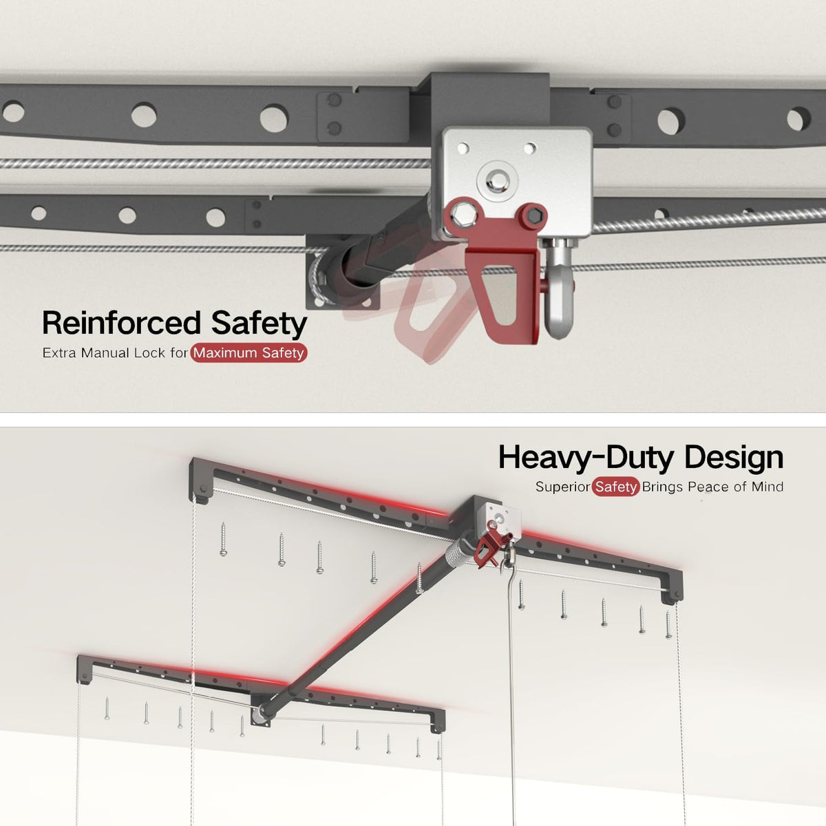 Overhead Garage Storage Rack for 8-10 FT Ceiling, Heavy-duty 4x4 FT Ceiling Storage Racks with Safety Lock, Ideal for Garage Storage Mounted Lift