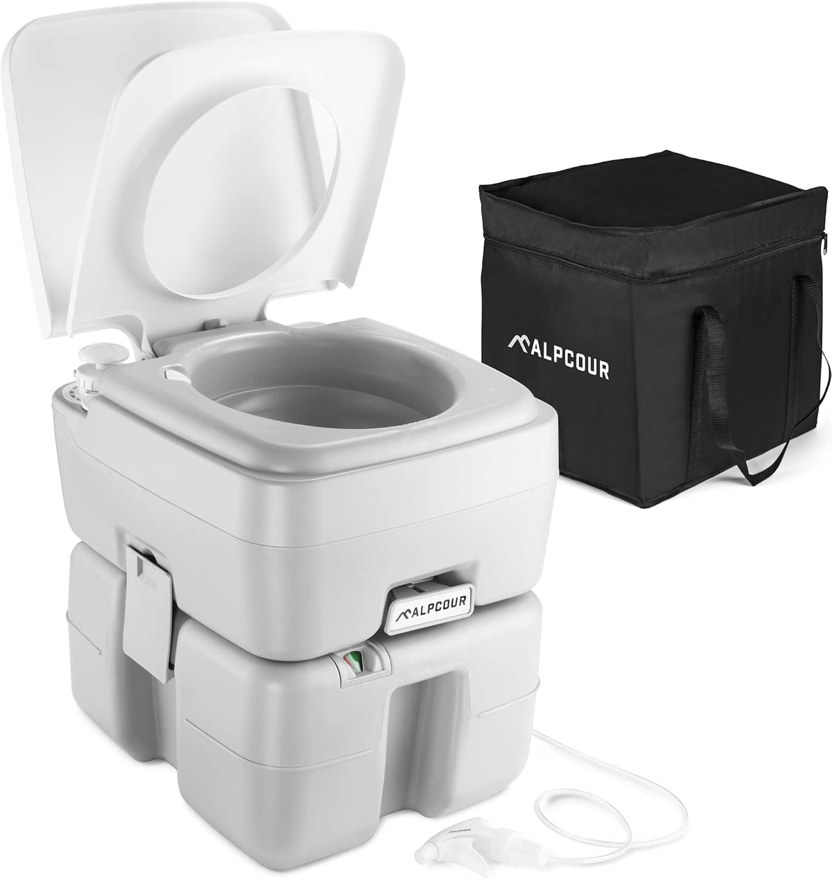Portable Toilet – Compact Indoor & Outdoor Commode w/Travel Bag for Camping, RV, Boat – Piston Pump Flush, 6 Gallon Waste Tank, Built-In Pour Spout &