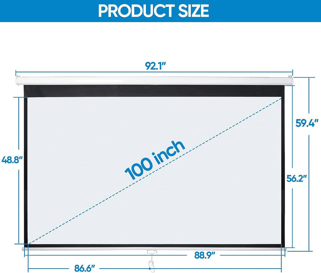 SUPER DEAL 100'' 16:9 HD Projection Screen Foldable Anti-Crease Portable Projector Movie Screen Manual Pull Down for Home Theater Presentation