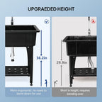 ROVSUN 20-Gallon Black Plastic Utility Sink with Hot & Cold Faucet, 150lbs Load Capacity, Upgraded Height & Version, Use for Laundry Room, Garage