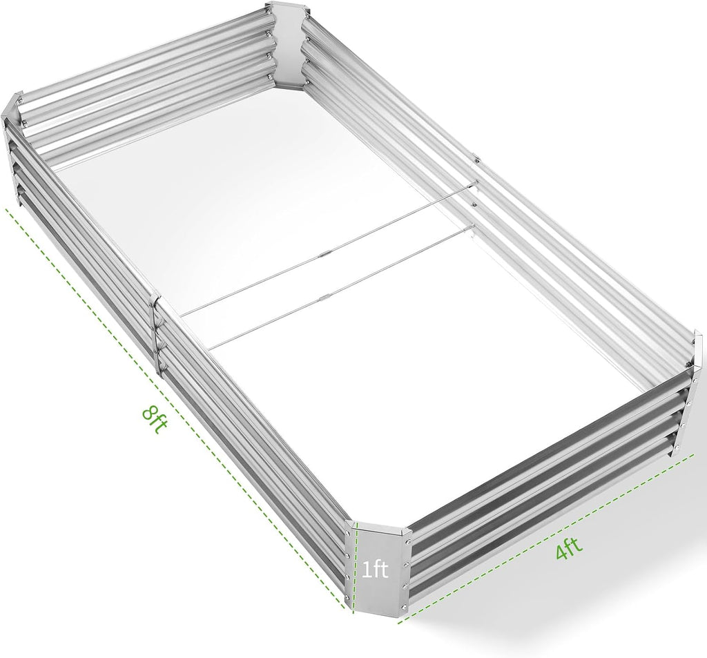 Land Guard 3 Pack 8×4×1ft Galvanized Metal Raised Garden Bed, Metal Planter Kit Box Outdoor for Deep-Rooted Vegetables, Flowers, Green and Herbs