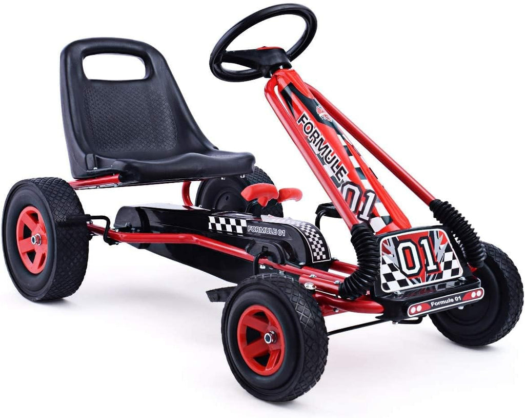 HONEY JOY Go Kart for Kids, 4 Wheel Quad Off-Road Pedal On Foot Go Cart w/Steering Wheels & Adjustable Seat, 2 Safety Brakes, EVA Tires, Clutch
