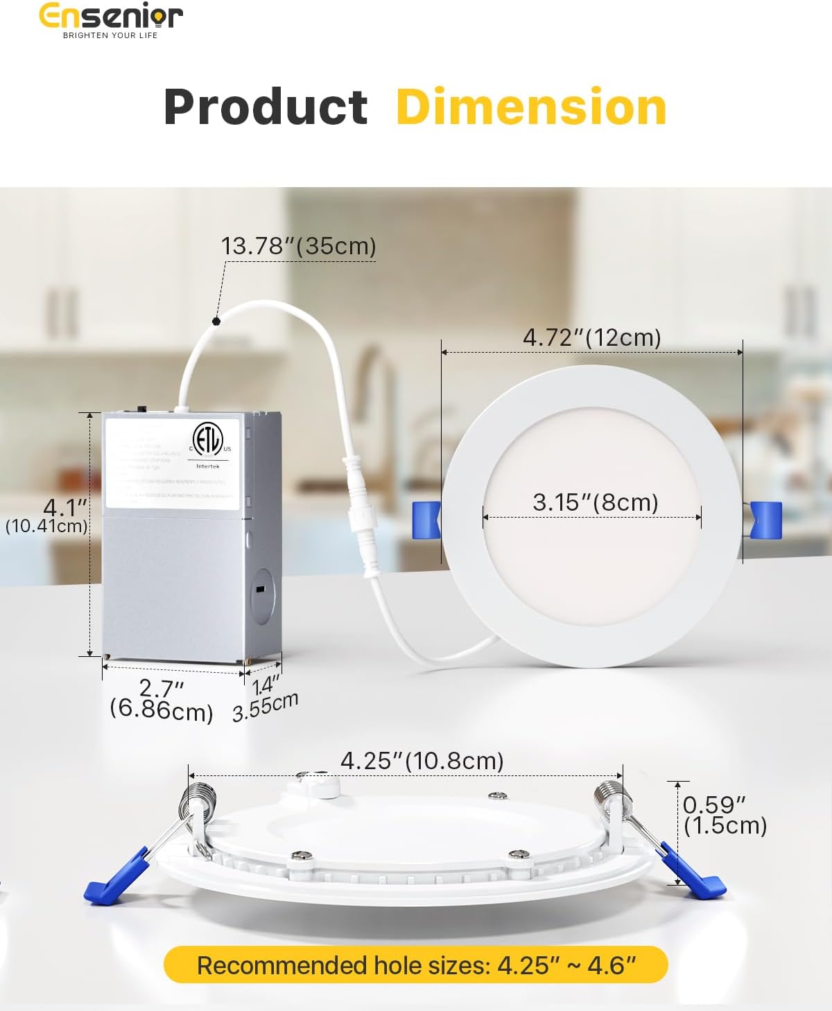 Ensenior 24Pack 4 Inch LED Recessed Ceiling Light, 5CCT, 750LM 9W 120V