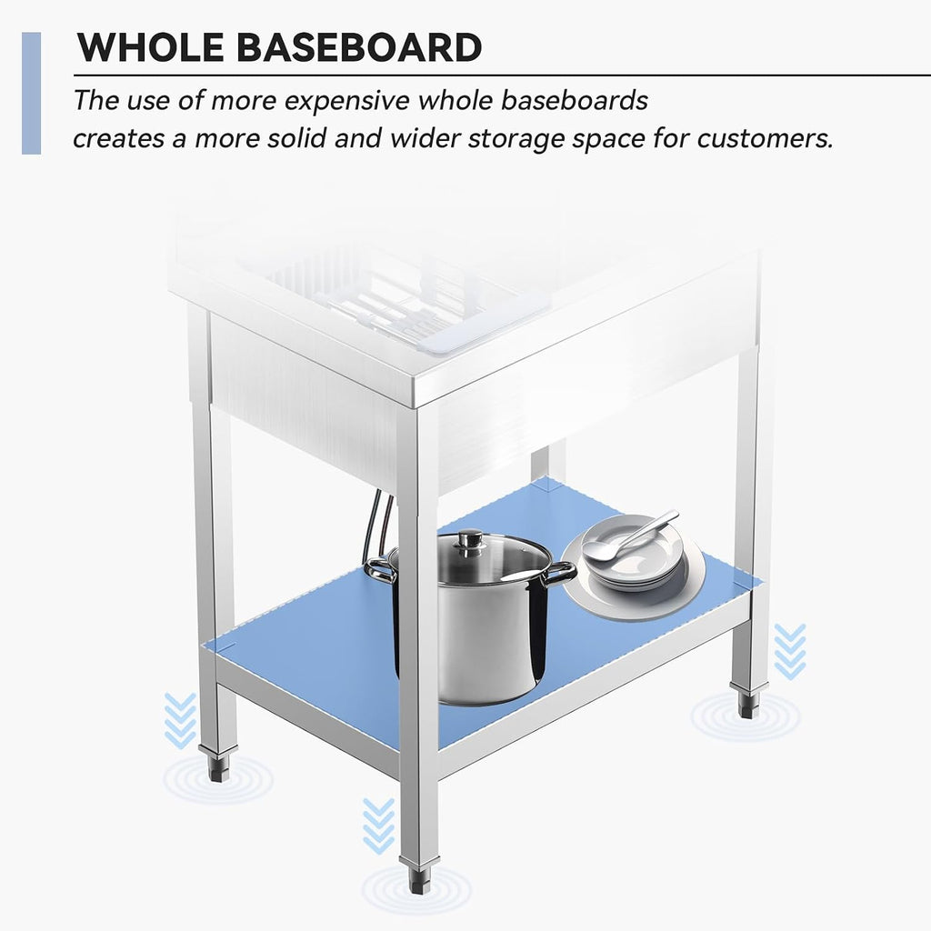 28" Commercial Stainless Steel Utility Sink, Single Bowl Freestanding Kitchen Sink with Hot & Cold Water Faucet, Drain Kit & Hoses for Restaurant