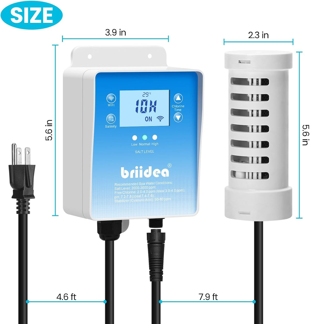WiFi Salt Chlorine Generator, Briidea Chlorine Generator with USA Titanium Salt Cell, APP Monitoring & Real-Time Salt Alerts, for Swim Spas Up to 2