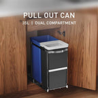 simplehuman 35 Liter / 9.3 Gallon Dual Compartment Under Counter Kitchen Cabinet Pull-Out Recycling Bin and Trash Can, Chrome