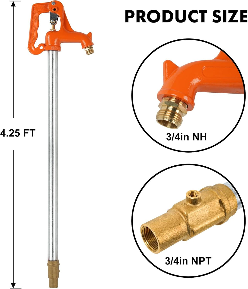 Frost Proof Yard Hydrant - Freeze-Free Outdoor Faucet for Garden, Farm & Irrigation, 3/4" Pipe Connection, 4.25ft Length, 12" Bury Depth (4.25 FT)