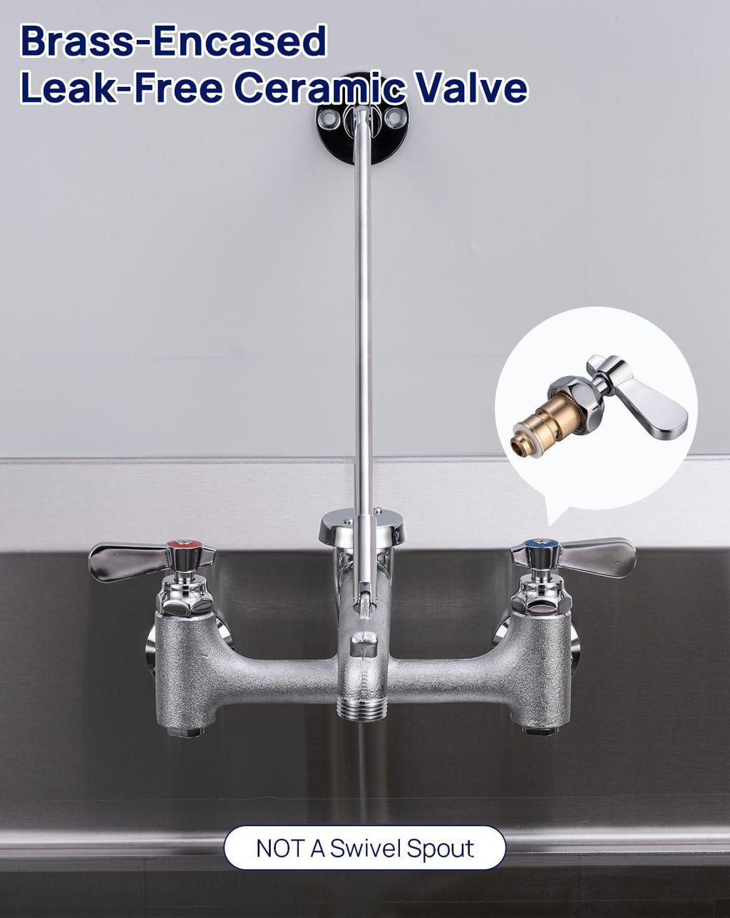 8 Center Commercial Mop Sink Faucet with Vacuum Breaker Wall Mount