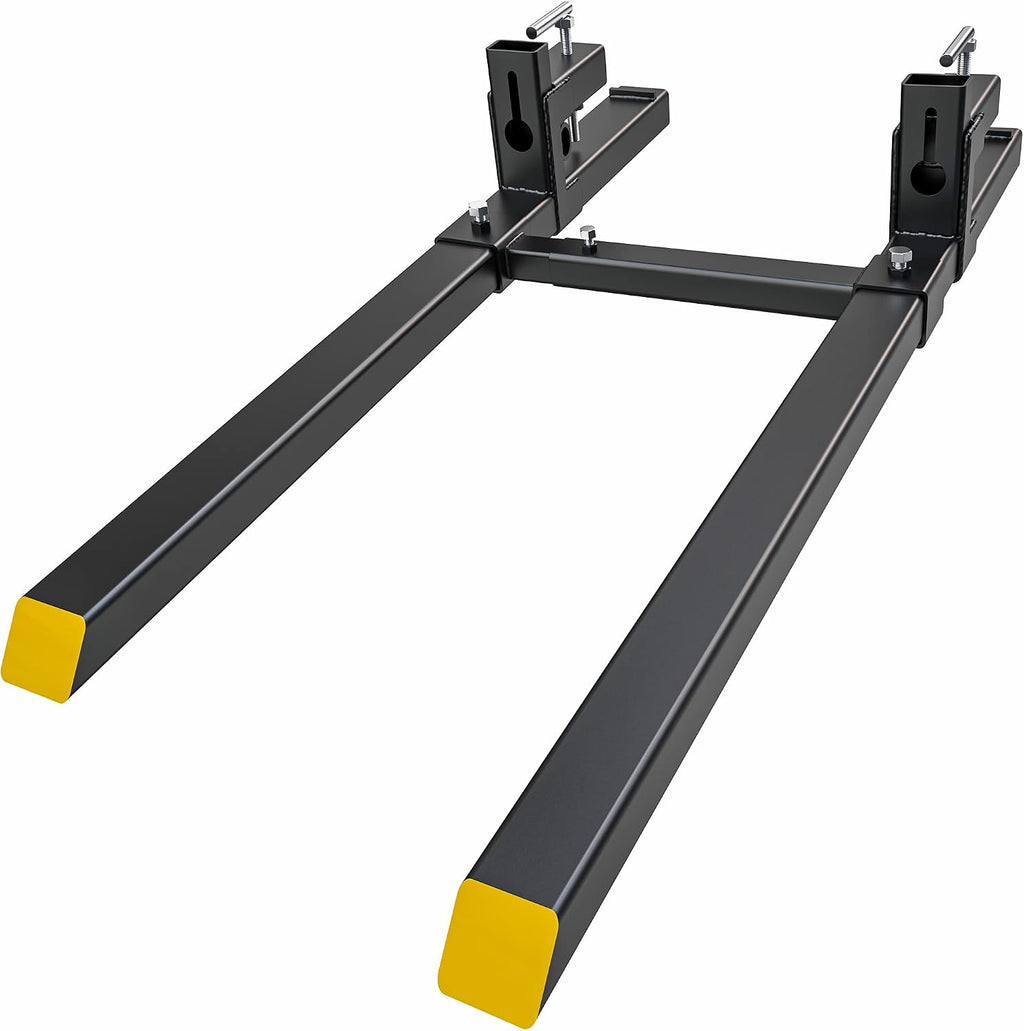 60" 2000lbs Clamp on Pallet Forks Heavy Duty Tractor Forks with Adjustable Stabilizer Bar Tractor Bucket Forks for Tractor Attachments, Skid Steer