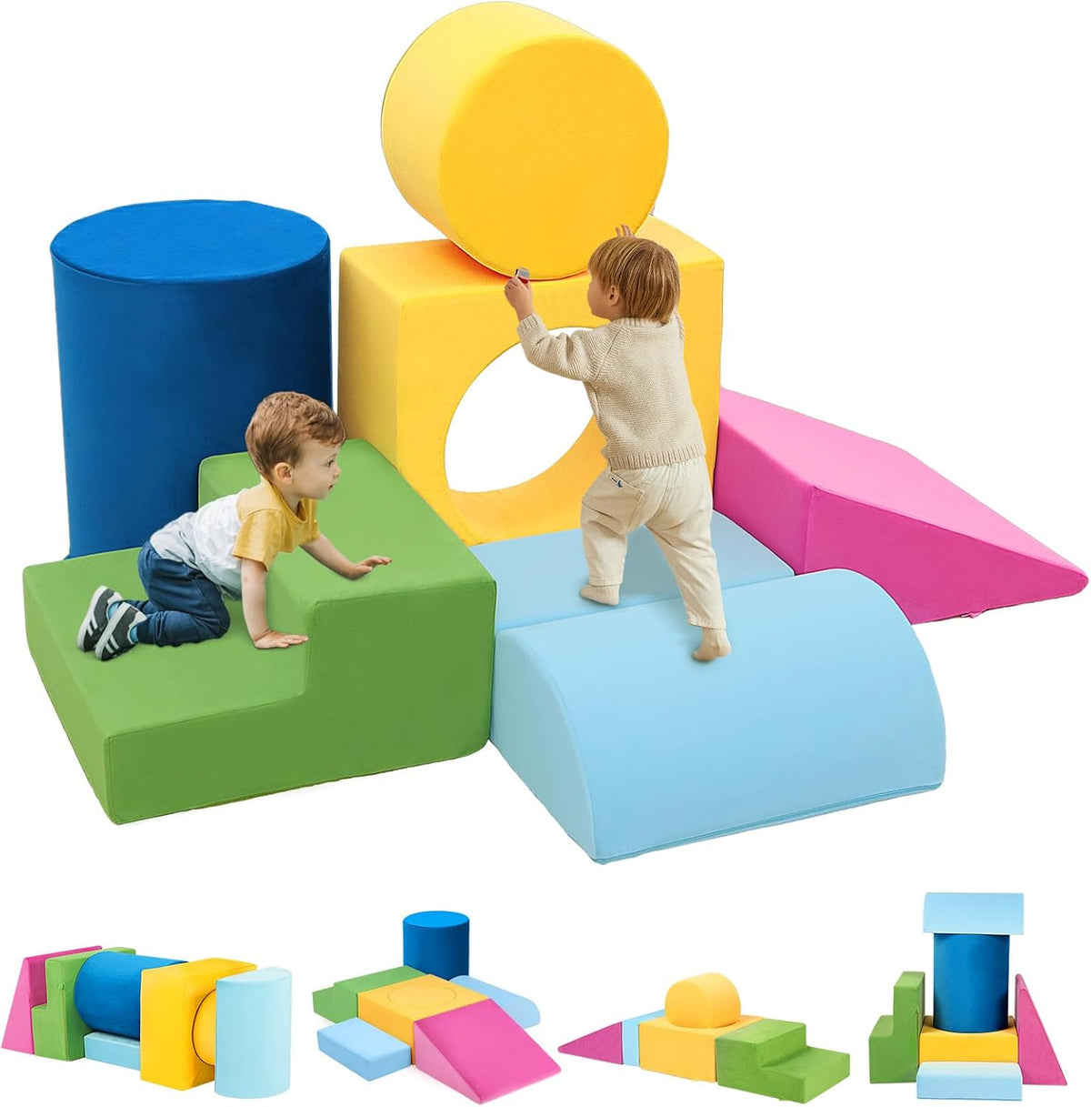Toddler Climbing Toys Indoor, 7-Piece Colourful Foam Climbing Blocks, Soft Play Climbing for Toddlers, Modular Crawling & Sliding Play Set for