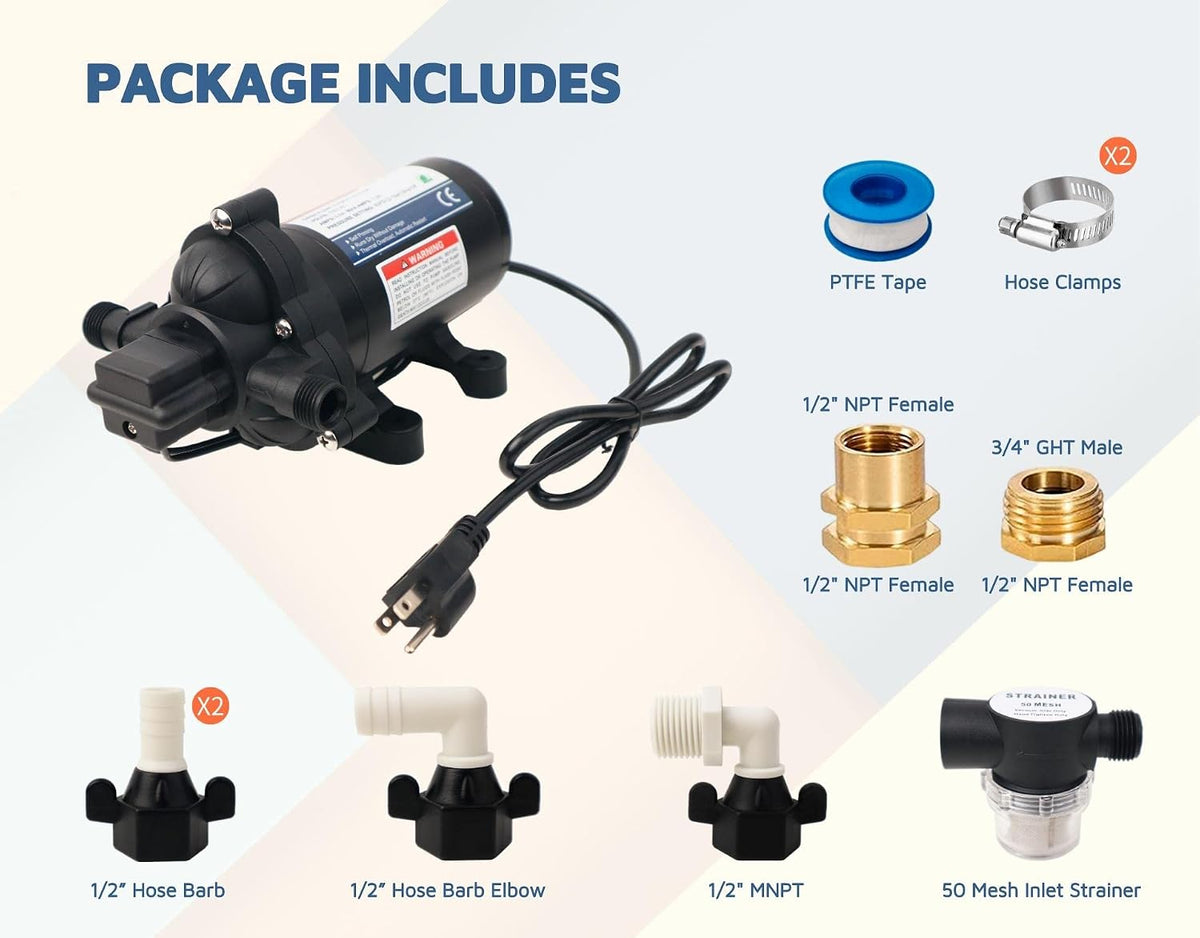 T33 Automatic On-Demand Diaphragm Pump 115Vac, 4.0GPM, 45PSI, Industrial Water Pressure Pump for Kitchen, Bathroom, RV, Marine Yacht, Caravan, Garden