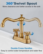 4 Inch Centerset Bathroom Sink Faucet 2 Handle Antique Brass