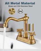 4 Inch Centerset Bathroom Sink Faucet 2 Handle Antique Brass