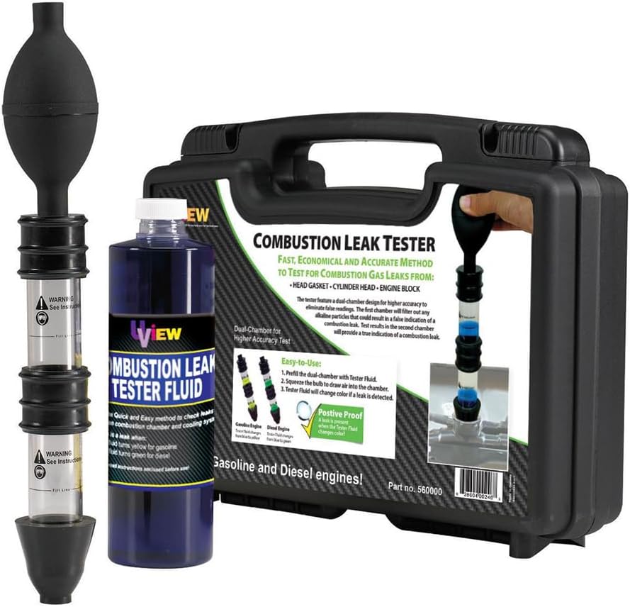 UView 560000 Automotive Combustion Leak Test Kit for Cylinder and Gaskets Heads and Gas/Diesel Engine Block Leaks, Dual-Chamber Tester Filters