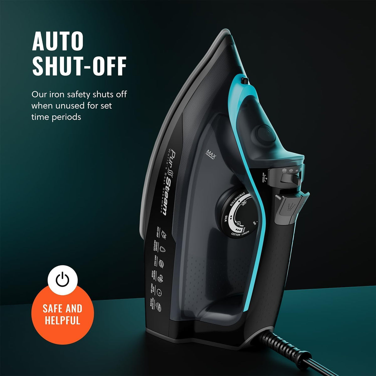 PurSteam SteamBurst+ Steam Iron, Ceramic Soleplate, Self-Clean, Anti Drip