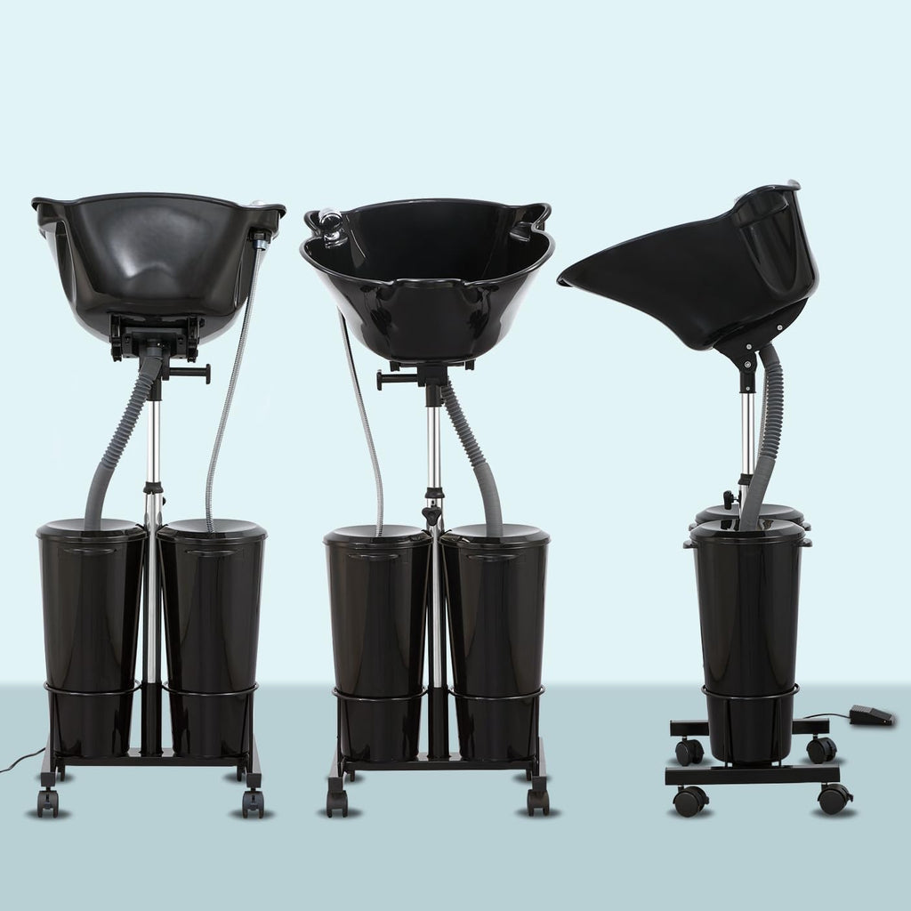 Portable Shampoo Bowl with Electric Pump (Pack of 1) | Adjustable Basin Height, Dual-Bucket Design with Drain Hoses | Home & Barber Use