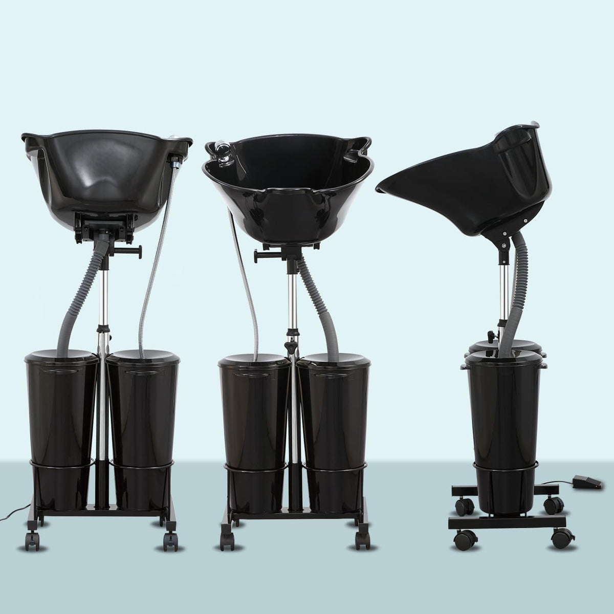Portable Shampoo Bowl with Electric Pump (Pack of 1) | Adjustable Basin Height, Dual-Bucket Design with Drain Hoses | Home & Barber Use