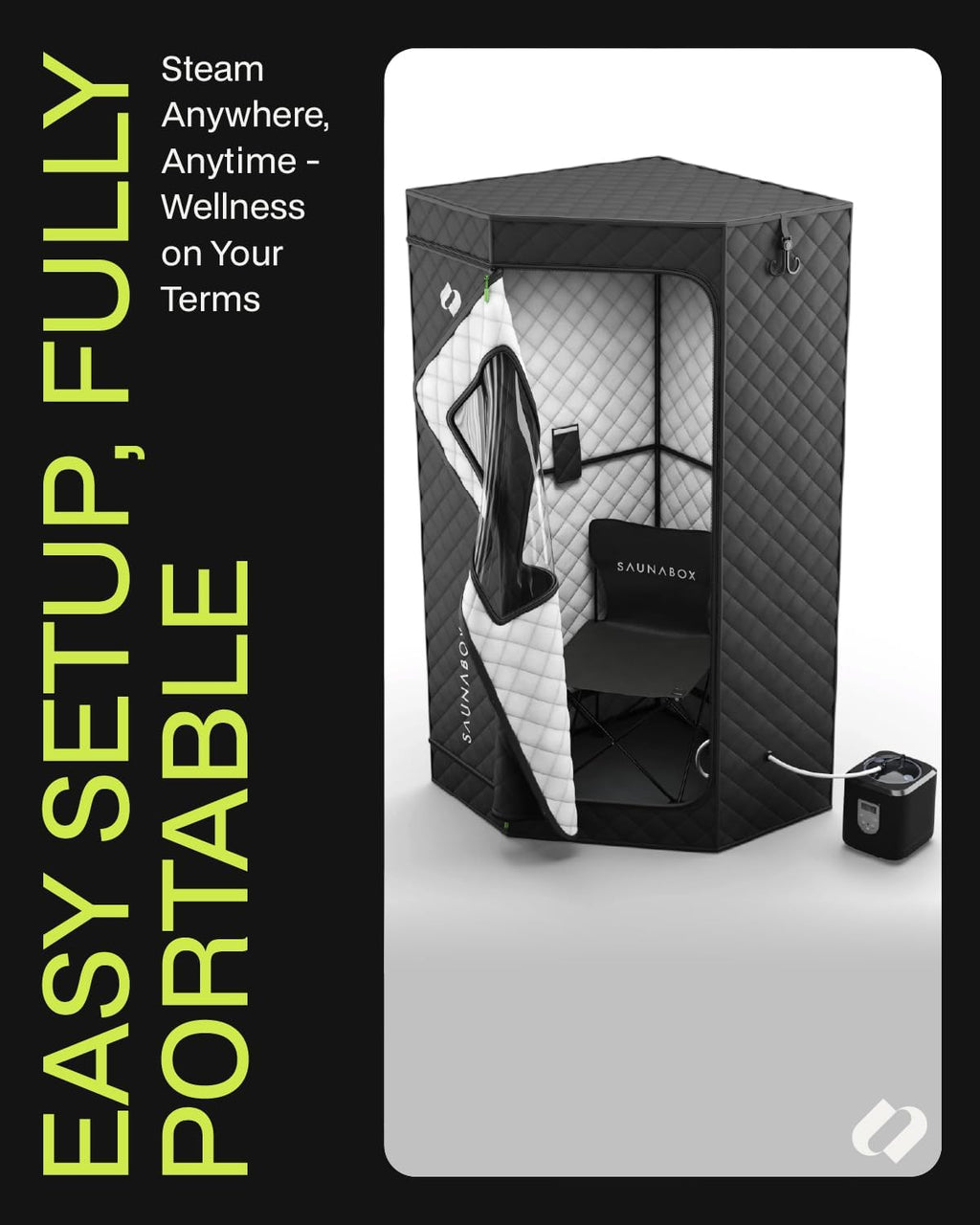 SAUNABOX® SmartSteam Kit Pro Portable Home Steam Sauna | 1 Person Sauna Tent