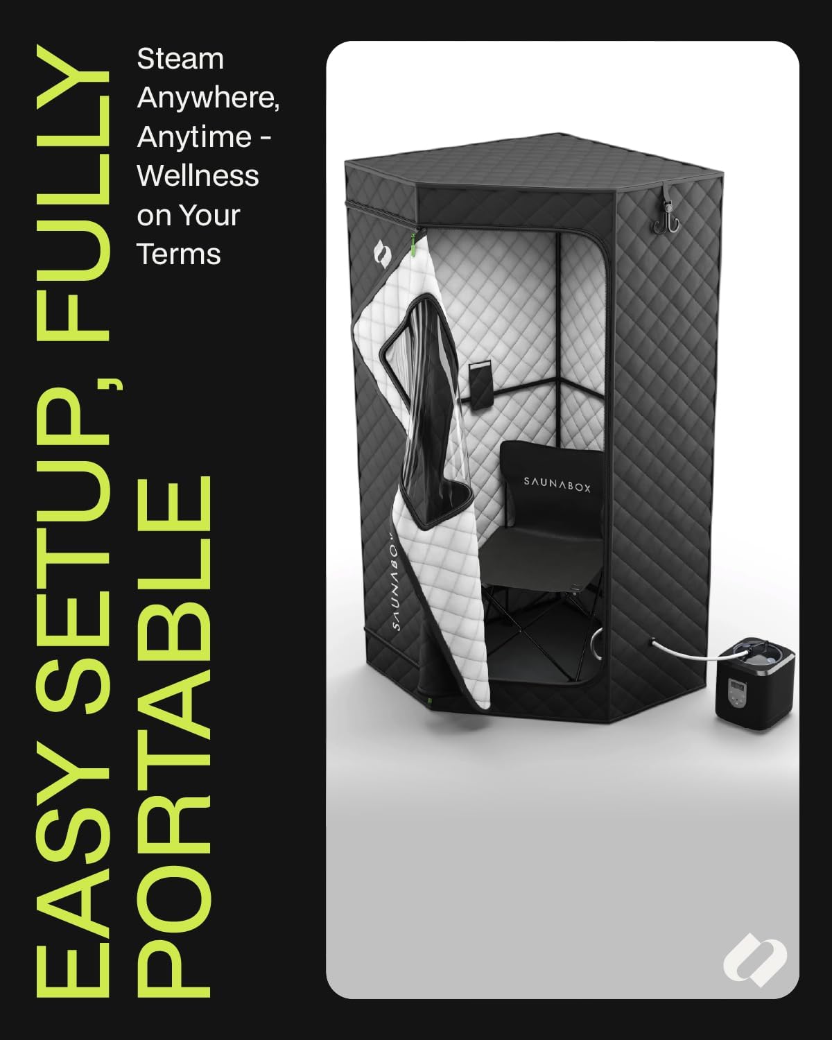 SAUNABOX® SmartSteam Kit Pro Portable Home Steam Sauna | 1 Person Sauna Tent