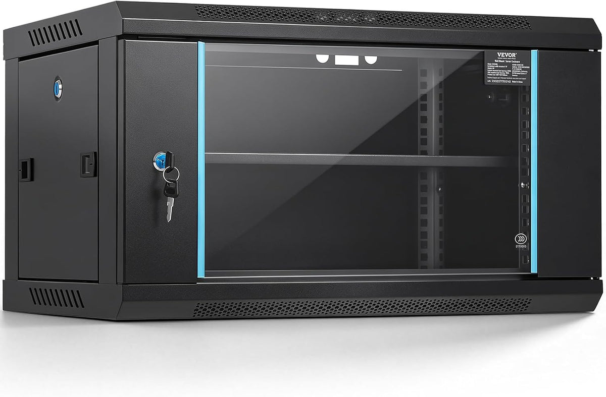 VEVOR 6U Wall Mount Network Server Cabinet, 14.8'' Deep, Server Rack Cabinet Enclosure, 200 lbs Max. Ground-Mounted Load Capacity, with Locking Glass