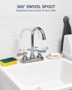 4" Center Utility Sink Faucet with Gooseneck Spout Deck Mount 2 Hole